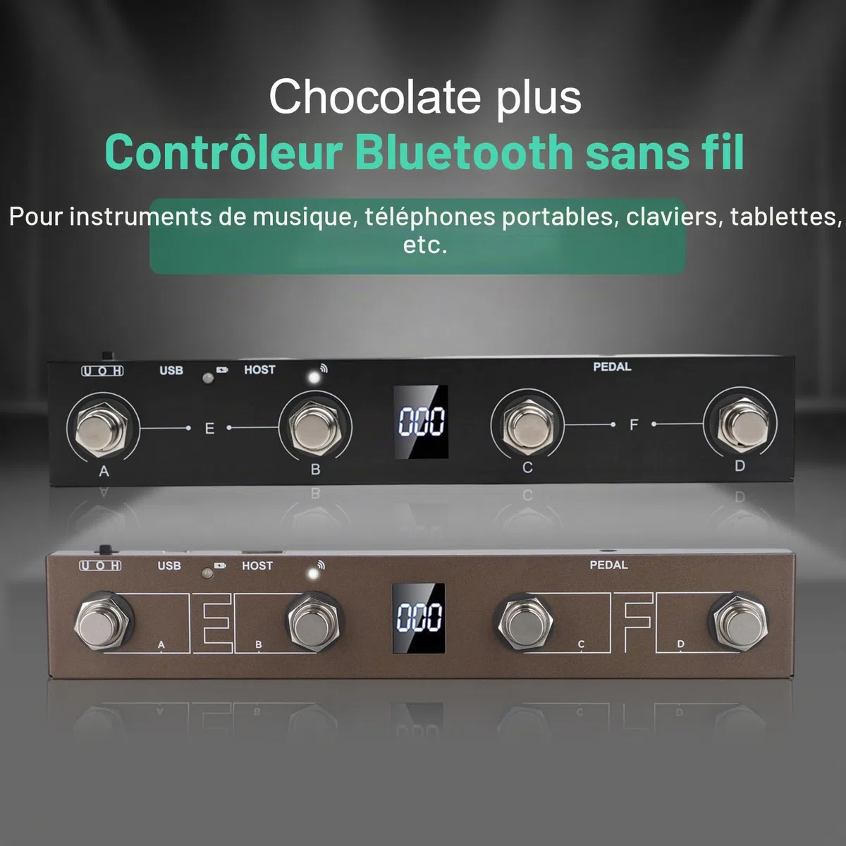 M-VAVE/Chocolate Plus Contrôleur MIDI/pédale avec 4 boutons programmables Construction en métal Connectivité USB Batterie rechargeable 12 heures de lecture pour musiciens interprètes (Noir)