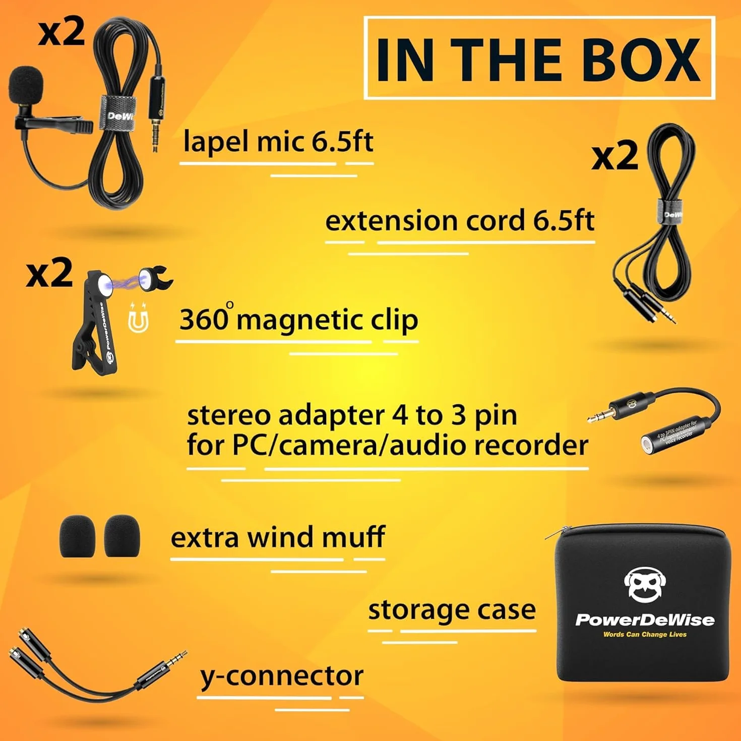 PowerDeWise Lot de 2 Microphones Lavalier de qualité Professionnelle pour Double entrevue – Double Microphone Lav – Parfait comme Microphone d'entrevue pour Blogging vlogging pour iPhone