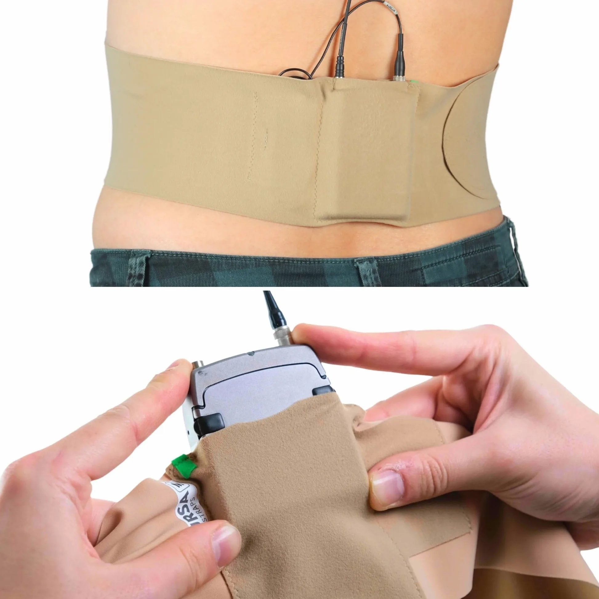 URSA Waist Strap - Sangles d'émetteur de microphone ultra fines, respirantes et extensibles. Compatible avec la plupart des émetteurs/récepteurs (beige, taille moyenne, grande pochette)