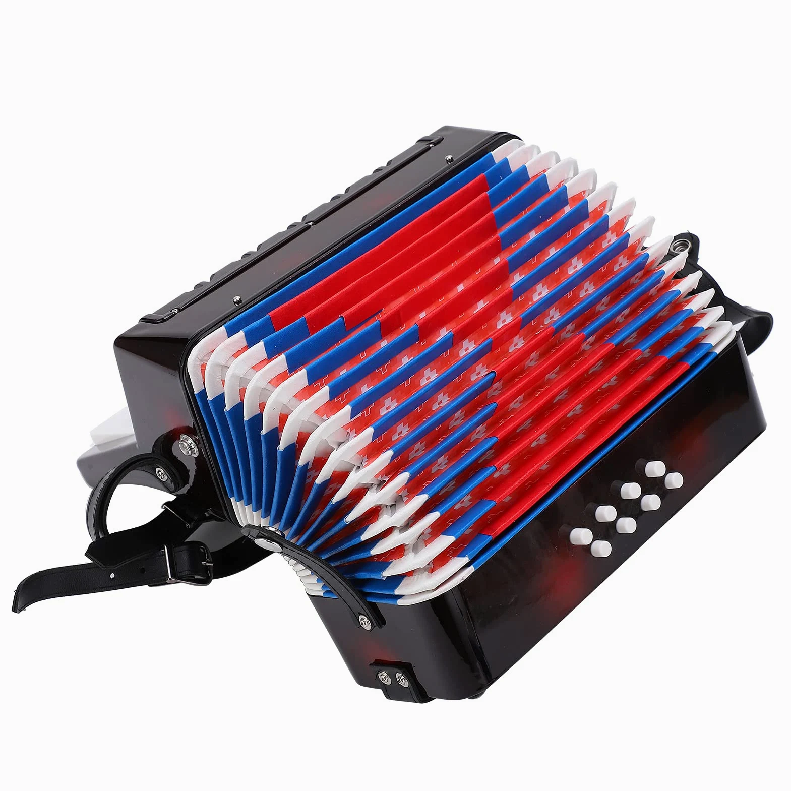 Accordéon piano 17 touches 8 basses instrument de musique avec sangle en cuir rétractable, entraînement rythmique pour débutants et étudiants