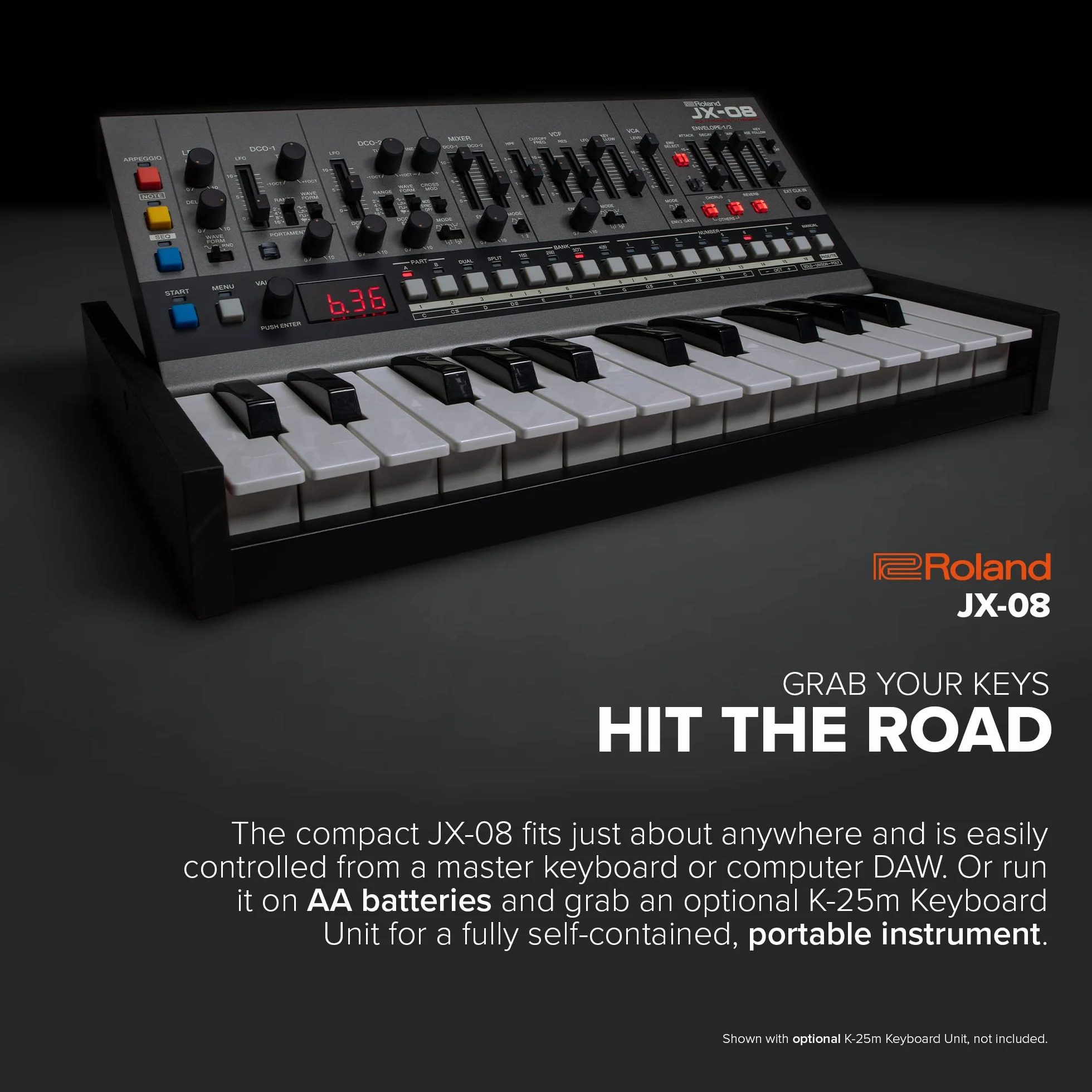 Module de sons de synthétiseur Roland Boutique JX-08 - Une version moderne et compacte du légendaire JX-8P Roland de 1985, avec de nouveaux effets et un séquenceur polyphonique - Léger, portable