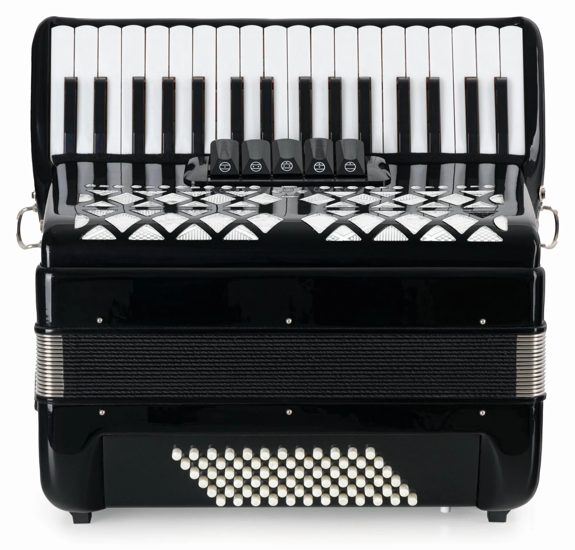 Accordéon Basse Classic Cantabile 72 "Secondo V" - Accordéon à touches - 3 voix - 34 touches aiguës - avec sangles & sac à dos - noir