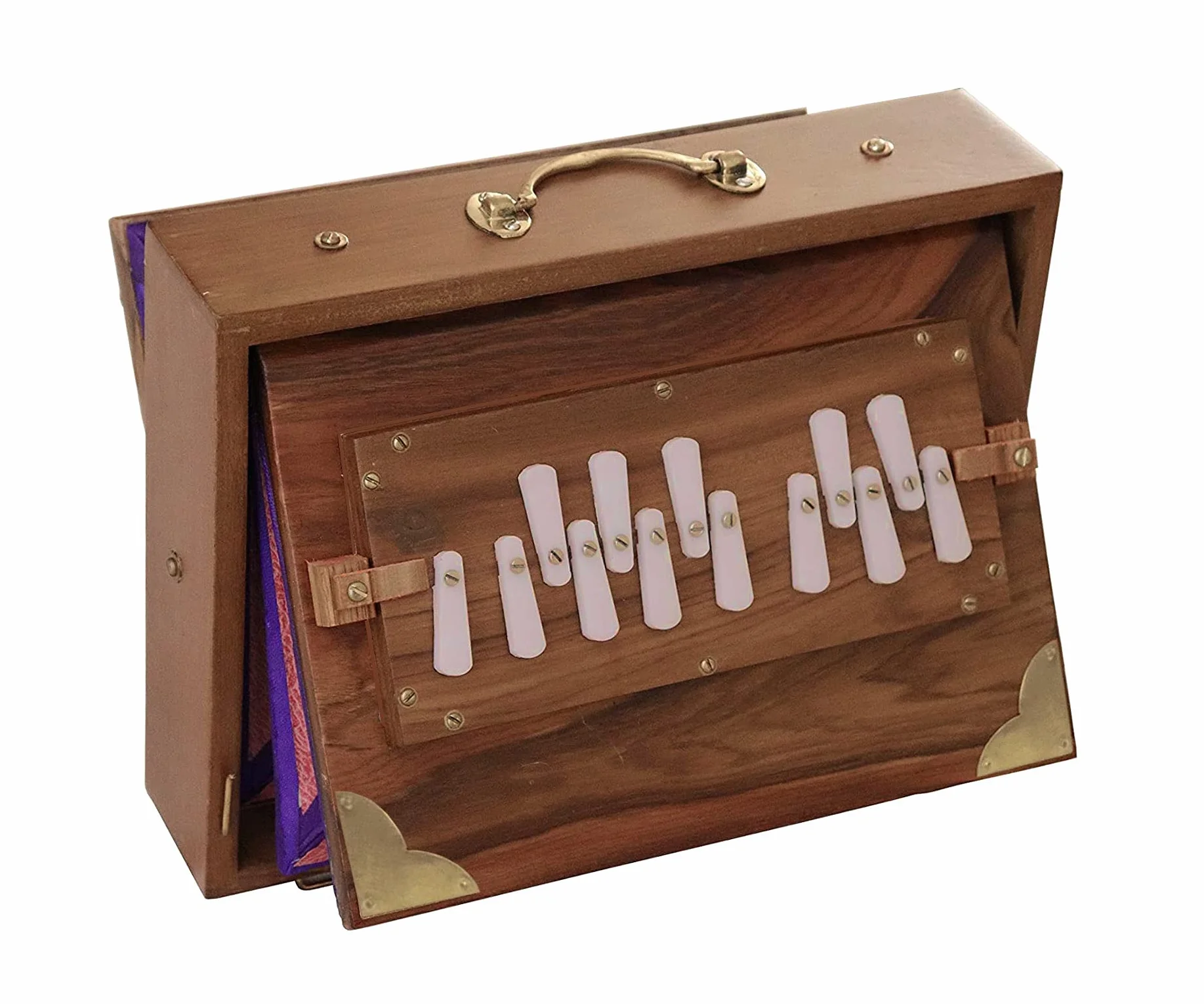 Boîte Shruti Classique Surpeti en Bois de Teck avec Garnitures en Laiton Accordée à 440 Hz, Parfaite pour Yoga, Kirtan, Thérapie Sonore, Marron,