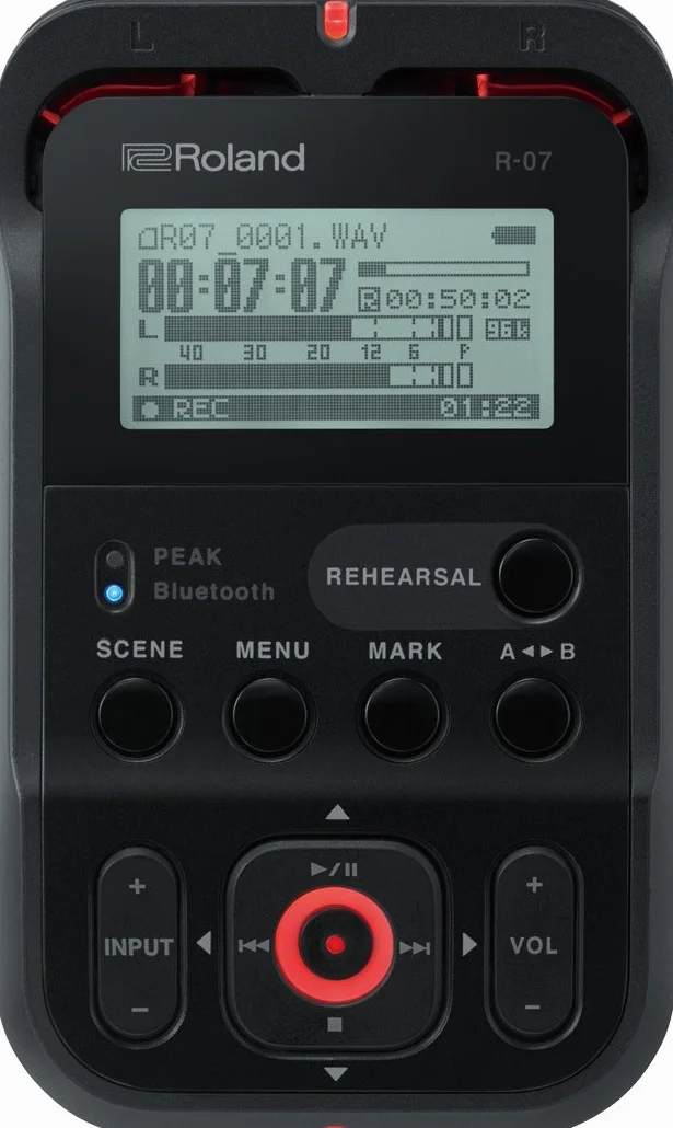 Enregistreur Audio Portable R-07 Roland, Un enregistreur stylé Ultra Portable et Haute résolution avec écoute et Commandes sans Fil, Couleur Noire