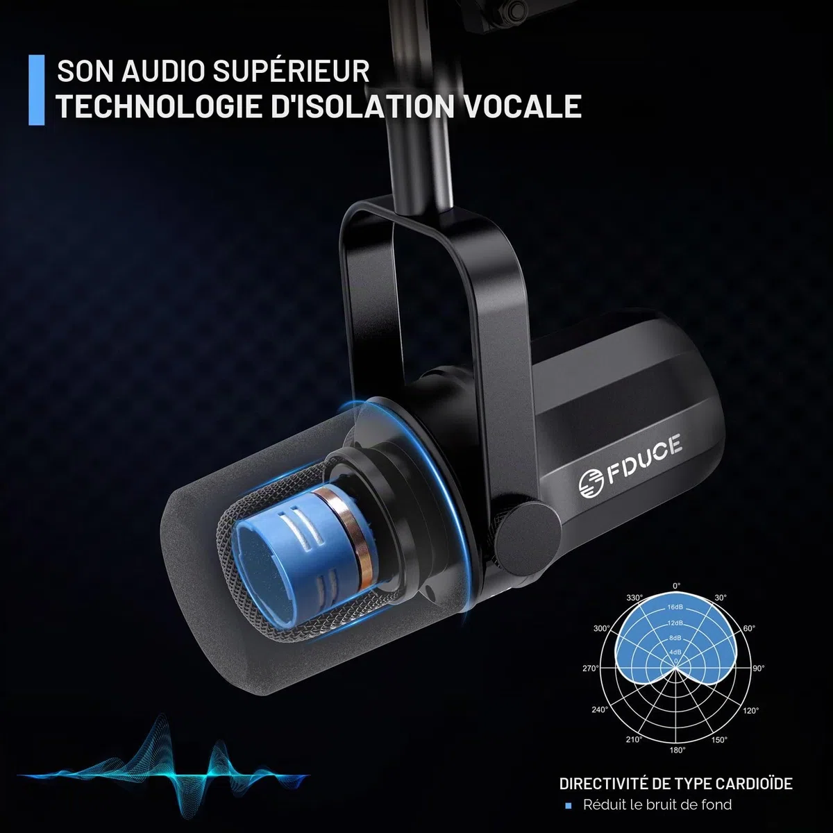 FDUCE SL40X Kit de Microphone Dynamique XLR pour Enregistrement Vocal,podcasting,Jeux,Streaming en Direct et radiodiffusion,Microphone cardioïde entièrement en métal
