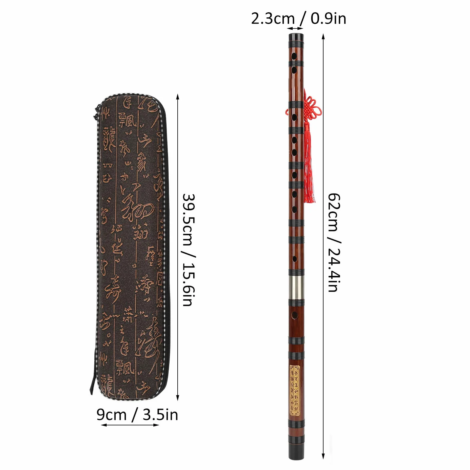Walfront Flûte en Bambou D-Key Dizi Bitter Bamboo Flute For Beginners With Lettering Body 8 Years Dry Material Dizi Kit Chinese Music Instrument