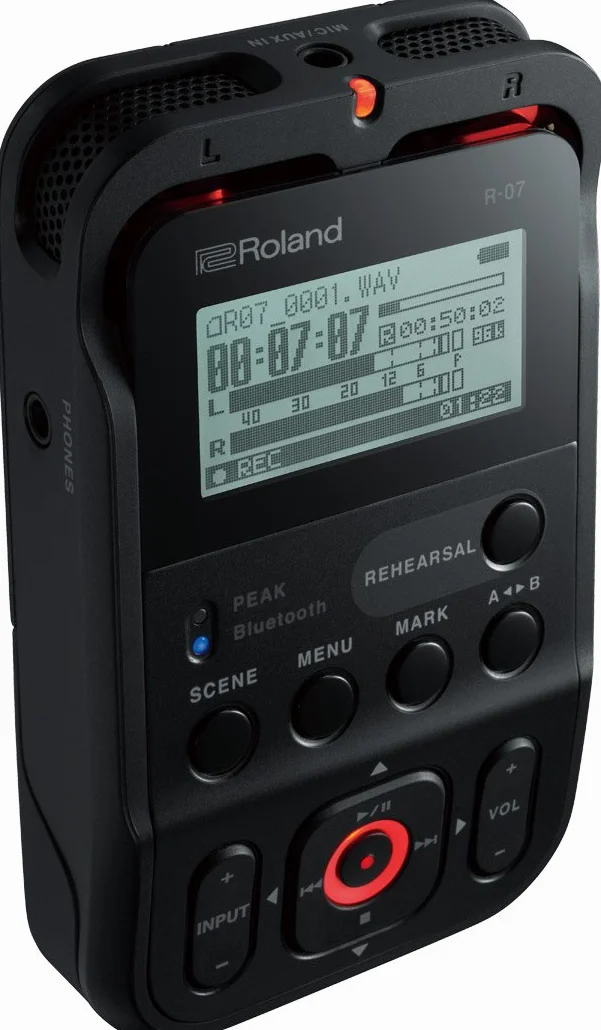 Enregistreur Audio Portable R-07 Roland, Un enregistreur stylé Ultra Portable et Haute résolution avec écoute et Commandes sans Fil, Couleur Noire