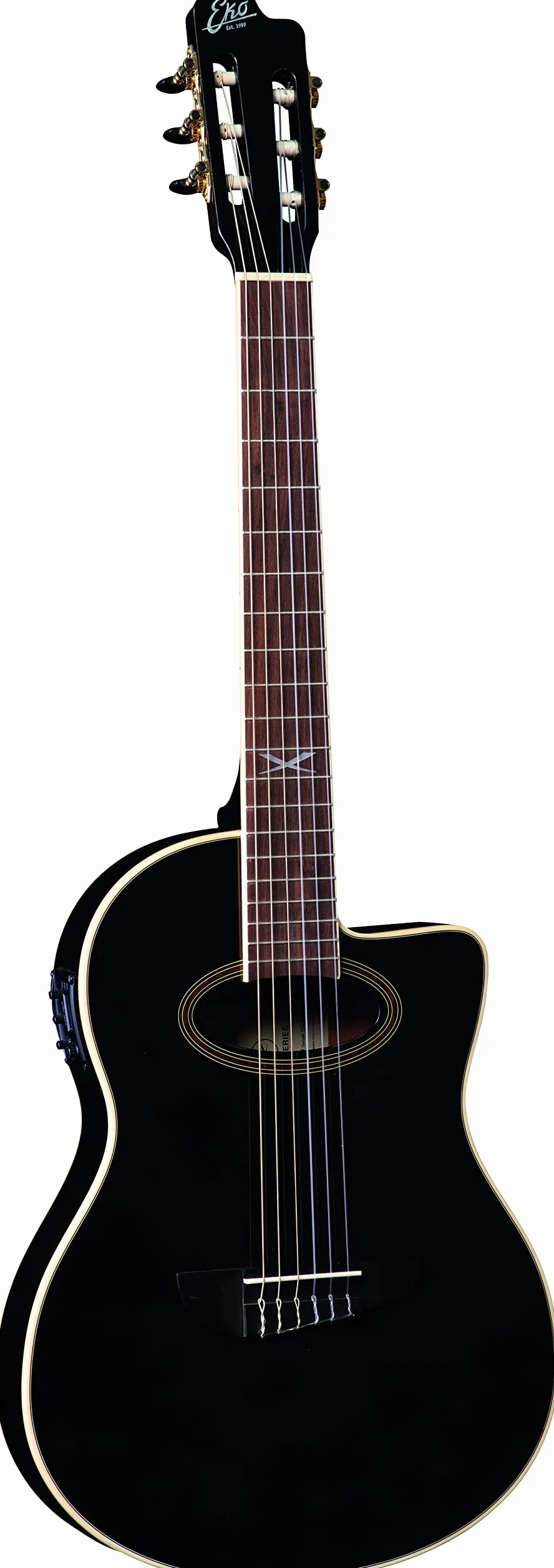 EKO GUITARS – NXT NYLON N100CE SEE THROUGH BLACK, Guitare Classique Électrifiée Cutaway, Table Épicéa, Eclisses, Fond et Manche Acajou, Touche South American Roupanà, Mensur 650 mm, Couleur Noir
