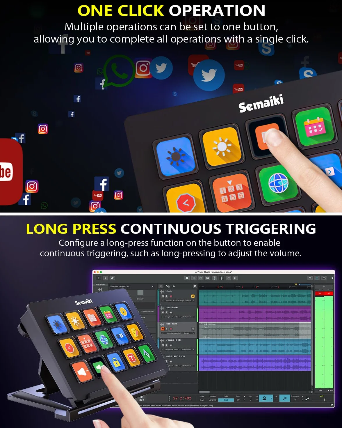 Semaiki Stream Controller Clavier macro avec 15 touches macro LCD personnalisables, déclenche des actions dans les applications et les logiciels tels que OBS, Twitch, Streamlabs, Discord, Mac et