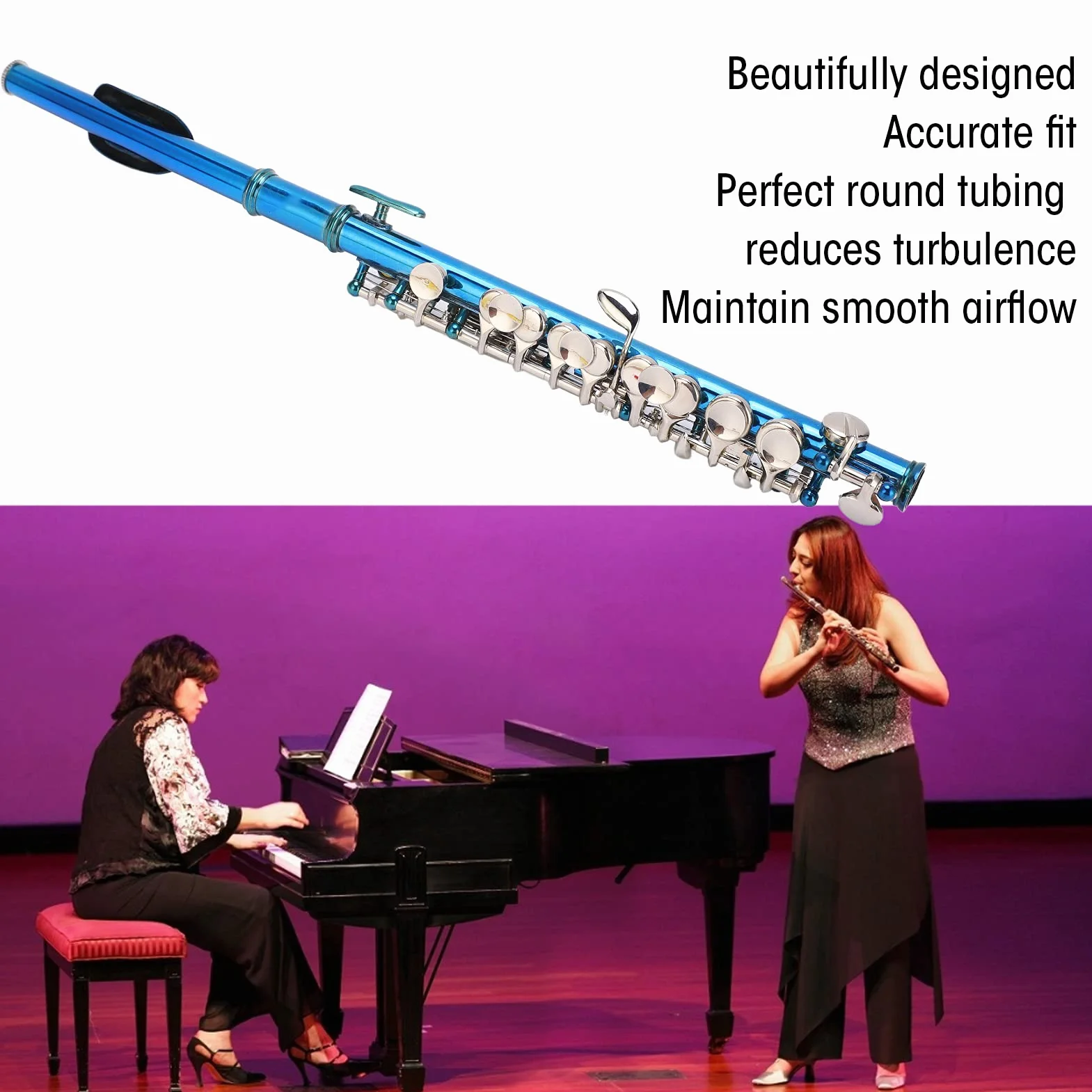 Instrument Piccolo pour les étudiants des Débutants, Flûte de Piccolo de Tasse avec 6 Trous E Key, Son Premium avec Kit de Nettoyage, Boîtier de Transport (bleu)