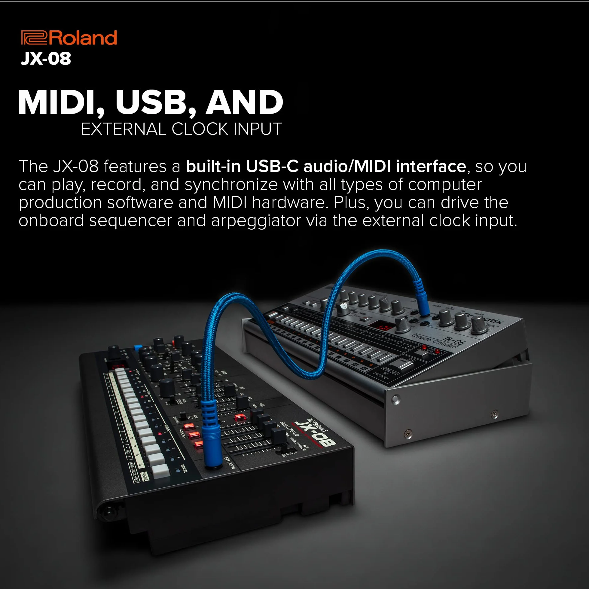 Module de sons de synthétiseur Roland Boutique JX-08 - Une version moderne et compacte du légendaire JX-8P Roland de 1985, avec de nouveaux effets et un séquenceur polyphonique - Léger, portable