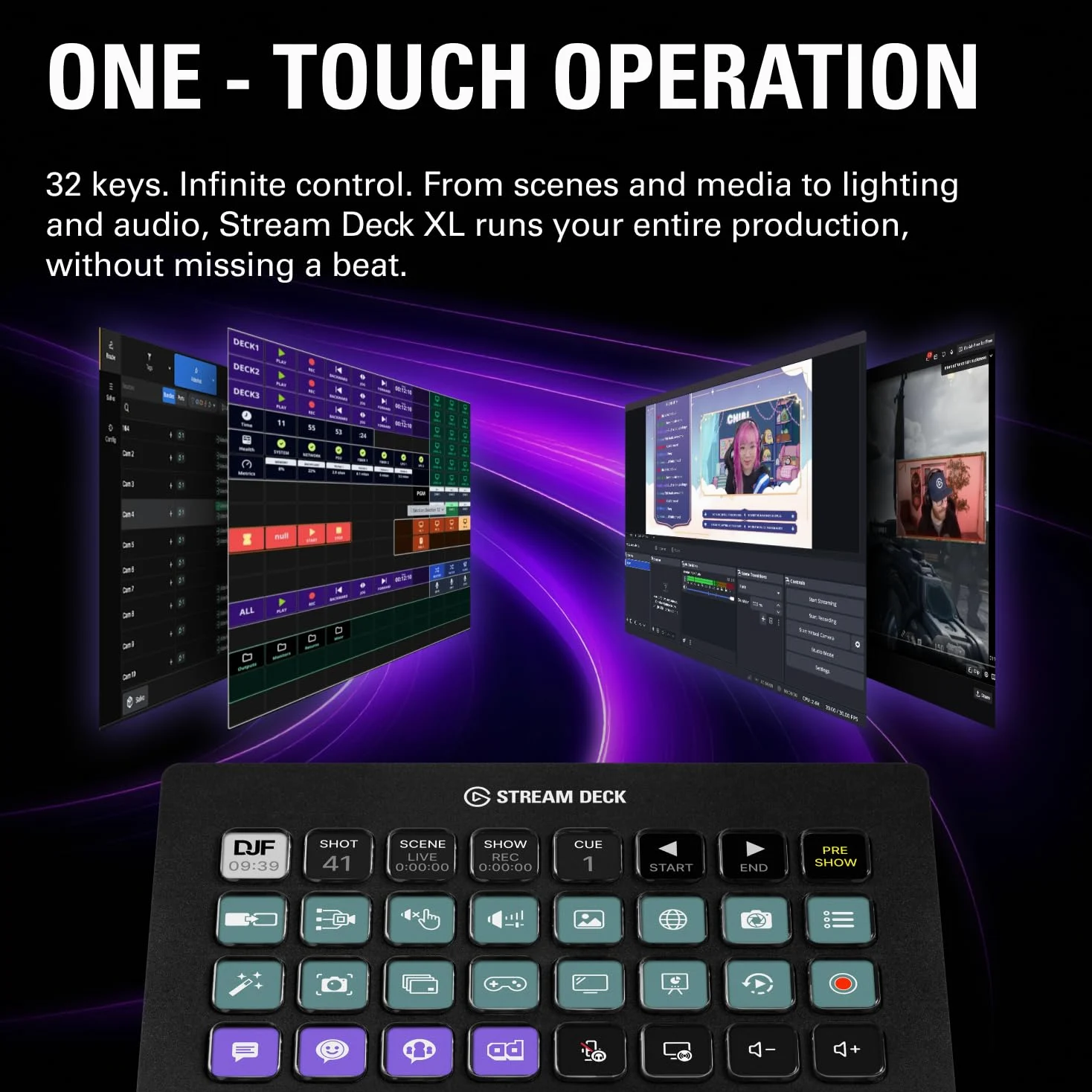 Elgato Stream Deck XL – Contrôleur de studio avancé, 32 touches macro, déclenchement d’actions dans les applications et les logiciels comme OBS, Twitch, ​YouTube et d’autres, compatible Mac et PC