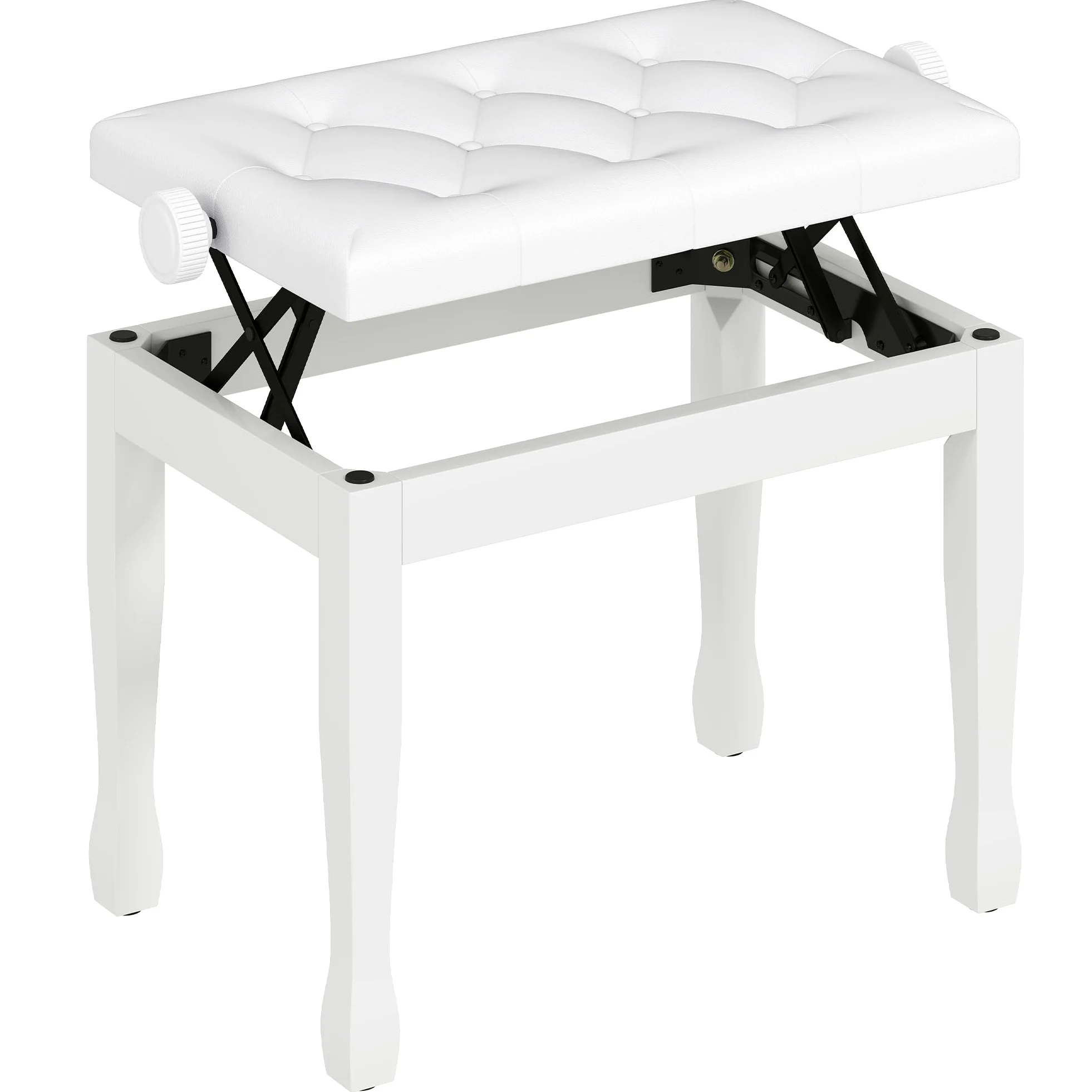 HOMCOM Banc de Piano, Banc de Clavier réglable en Hauteur en Bois Massif, Tabouret Piano avec siège rembourré polyuréthane à 10 Boutons, Stable et antidérapant, Charge 200kg, Blanc