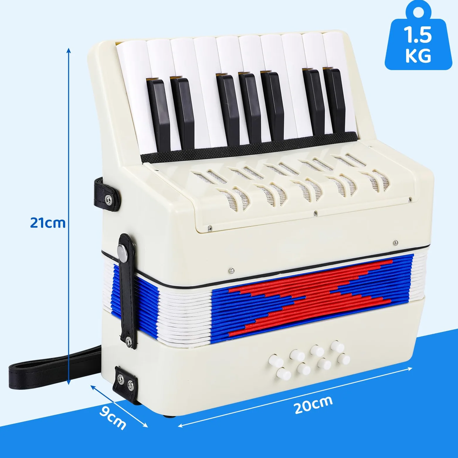 Accordéon pour Enfants,17 Touches 8 Basses,Accordéon Diatonique avec sangles réglables,Accordéons pour adultes et enfants à partir 3 ans,instrument musique harmonica,cadeau pour débutants,Blanc