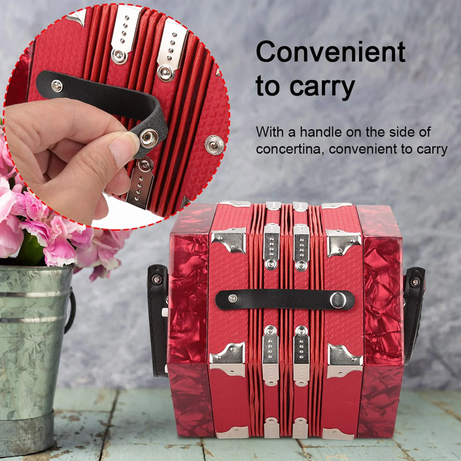 Accordéon à 20 Boutons en ABS Léger et Durable pour Enfants et Adultes avec Sangles Réglables et Sac Accessoire D'instrument de Musique pour Débutants (Rouge)