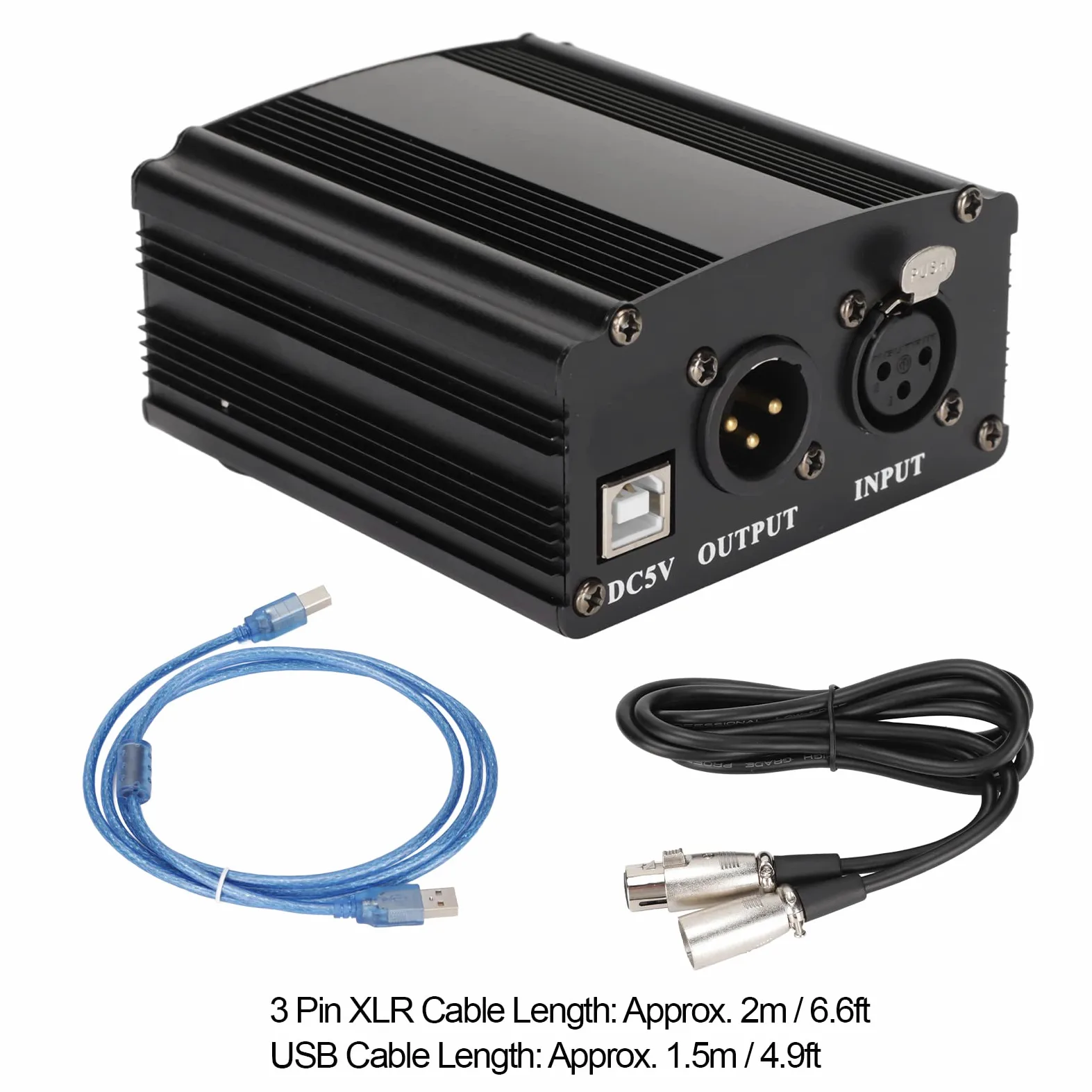 Bewinner Alimentation Fantôme 48 V, Alimentation Fantôme pour Microphone à Fonctionnement Facile, Alimentation Micro à Condensateur 1 Canal avec Câble XLR 3 Broches et Câble USB.