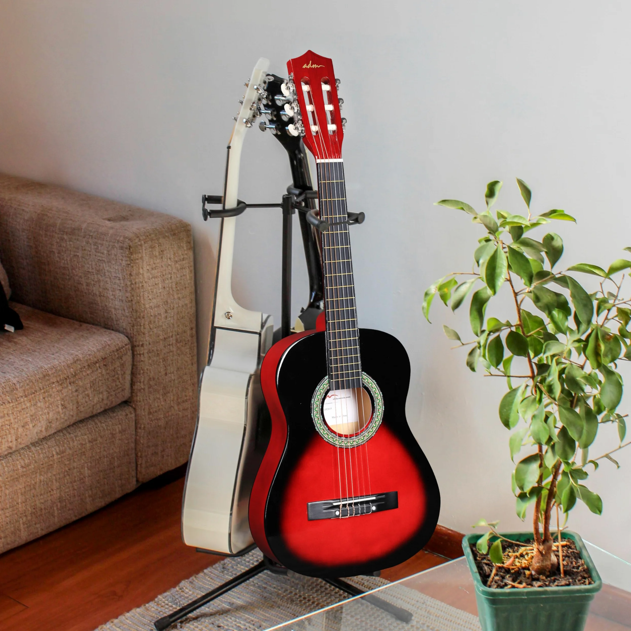 ADM Kit de guitare classique 1/2 pour enfants, 86,4 cm pour débutants avec sac de transport, accordeur à clipser, sangle, médiators, cordes supplémentaires, sac de rangement et chiffon de nettoyage