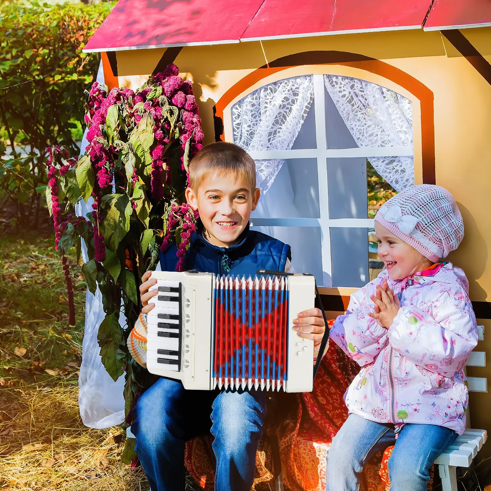Accordéon pour Enfants,17 Touches 8 Basses,Accordéon Diatonique avec sangles réglables,Accordéons pour adultes et enfants à partir 3 ans,instrument musique harmonica,cadeau pour débutants,Blanc