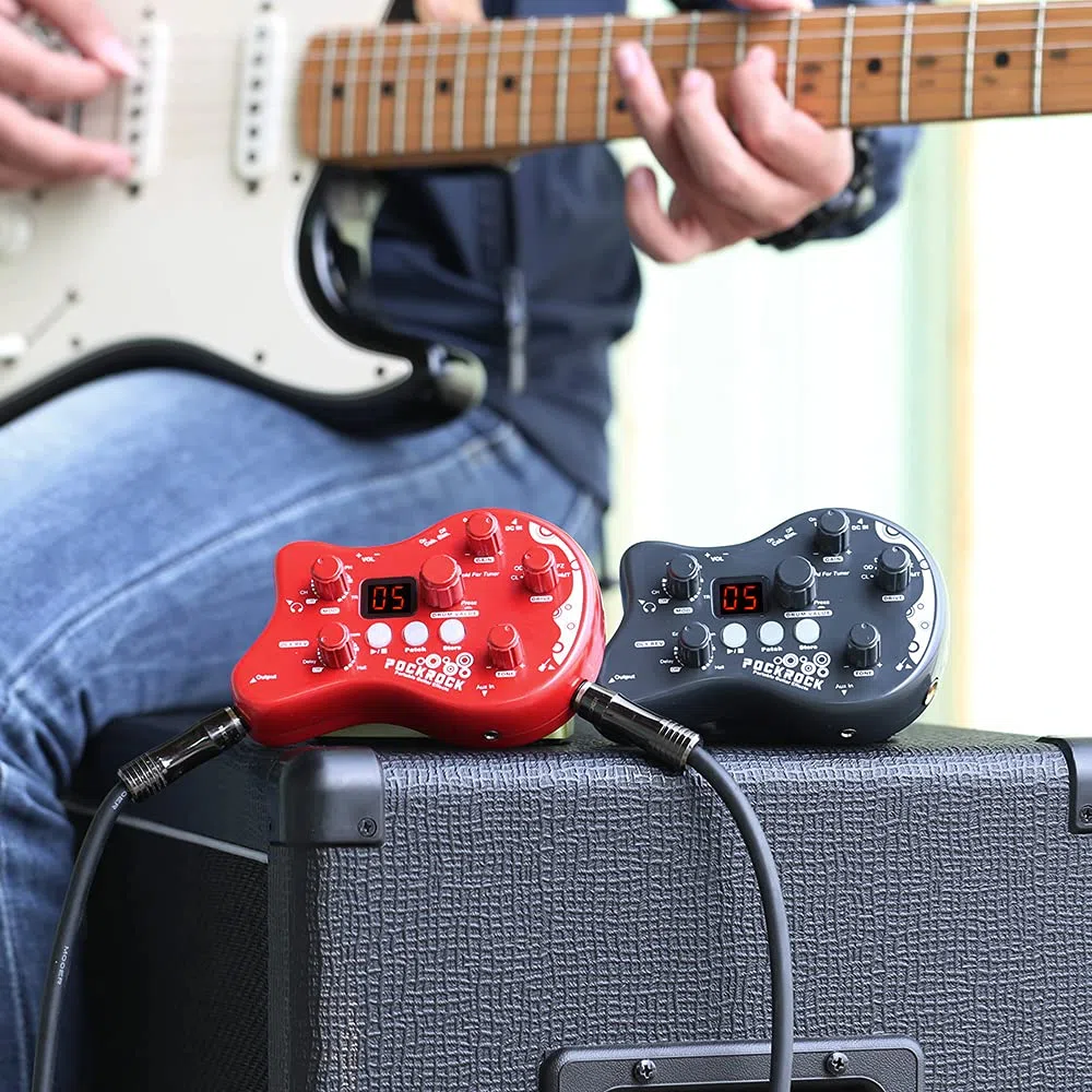 Pédale d’effets pour guitare, processeur multi-effets, 15 types d'effets, 40 fonctions de syntonisation, rythmes de batterie, avec adaptateur d’alimentation