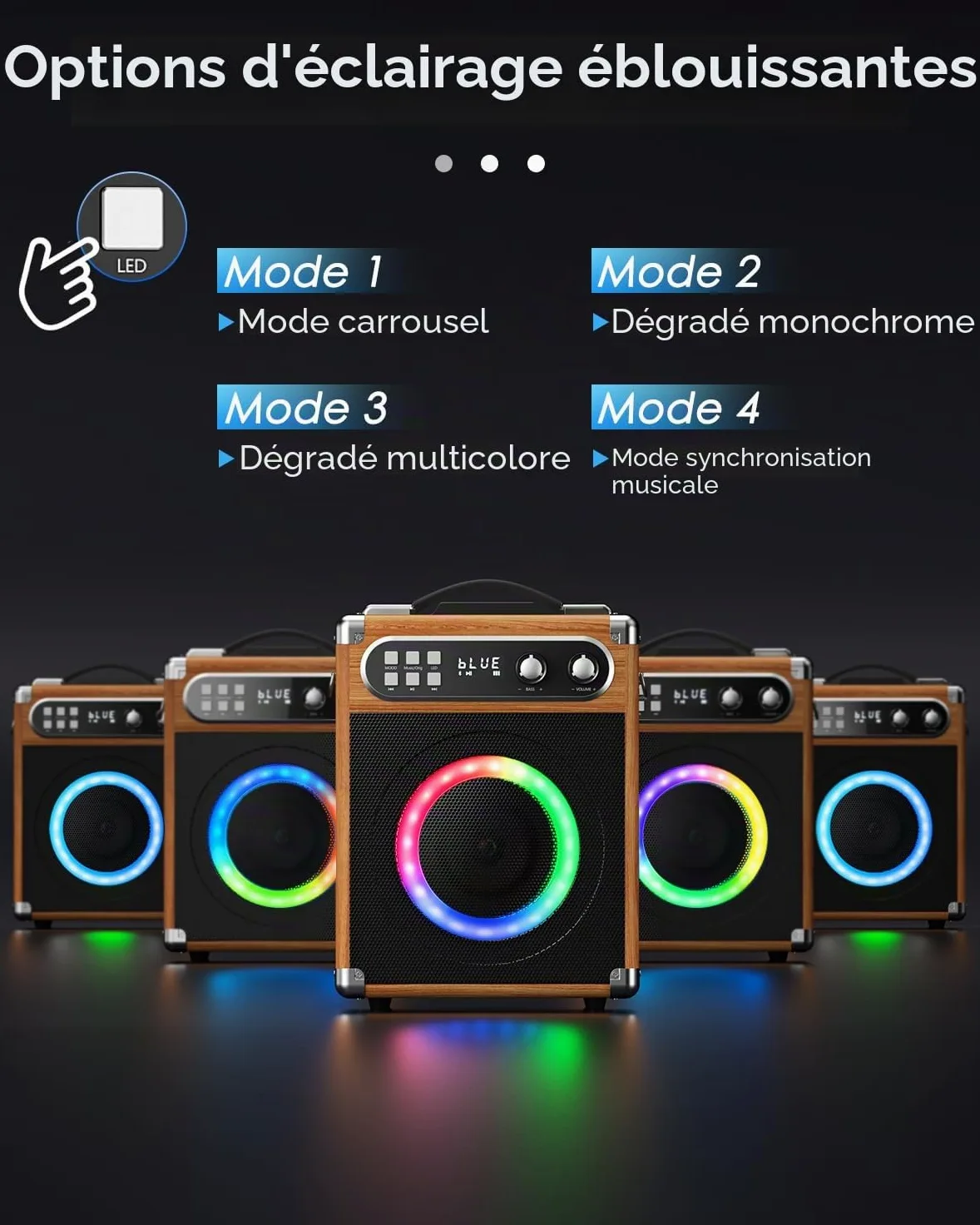 Machine de karaoké Portable, karaoké Professionnel avec 2 Microphones sans Fil UHF, système PA avec Lampe DJ, idéal pour karaoké Familial, fêtes de Chant, fêtes, Mariages (Bois)
