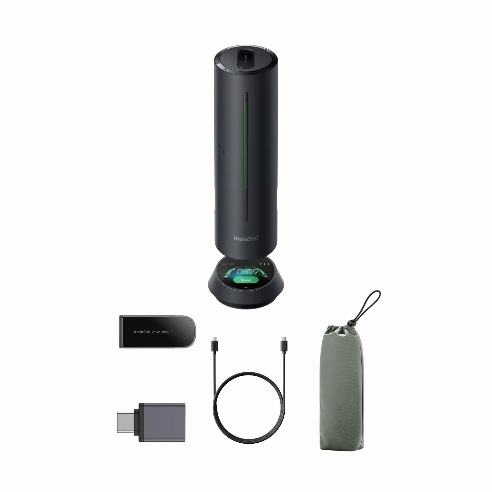 Insta360 Wave Noir Graphite– Haut-Parleur IA, Bluetooth, enregistreur Vocal, 8 micros réduction du Bruit, Beamforming, certifié Zoom, Transcription et résumé IA, 99 Langues, Stockage 32 Go