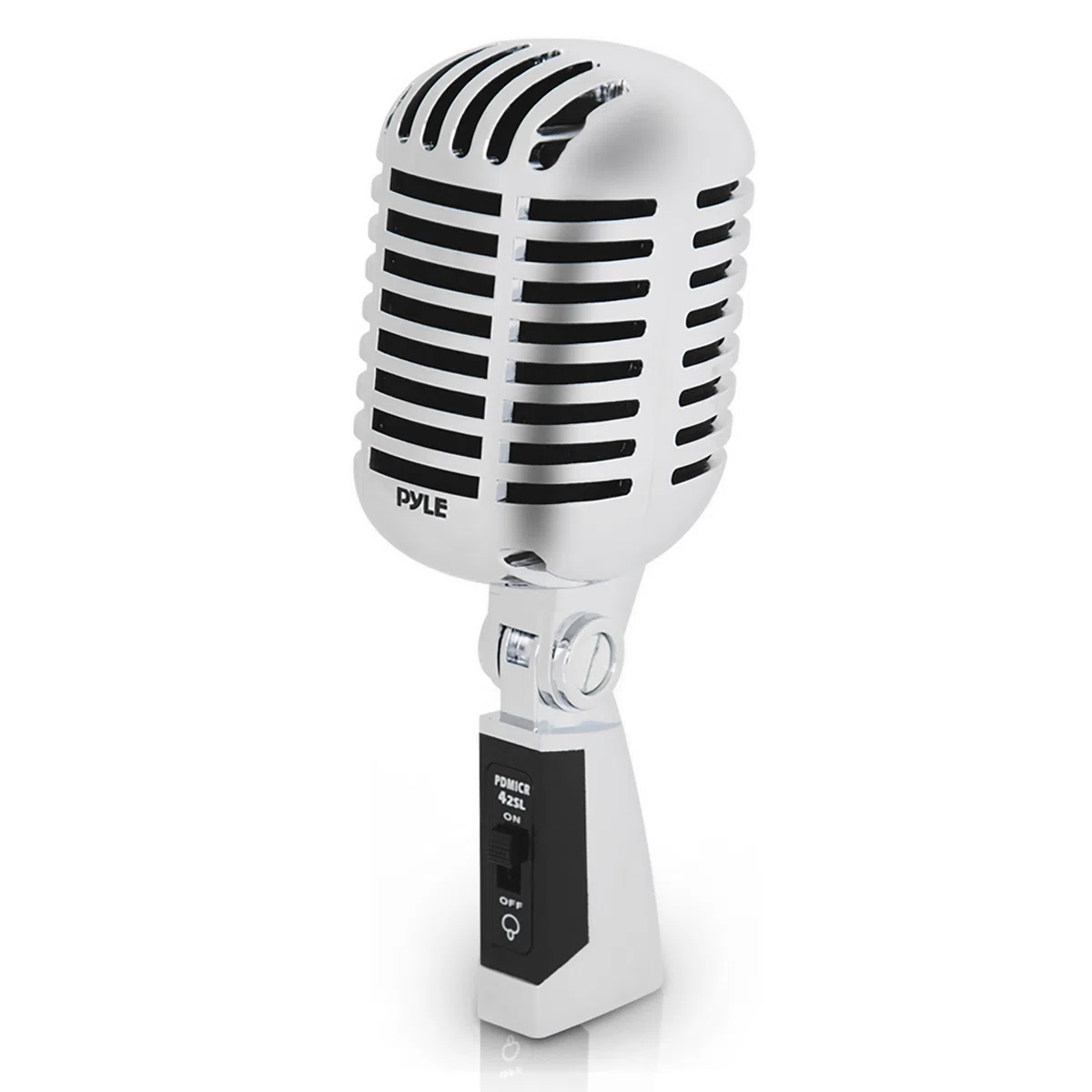 Pyle Micro - Microphone Dynamique Vocal Classique Rétro - Style Vintage Unidirectionnel Cardioïde avec Câble XLR - Compatible avec Support Universel - Performance,Enregistrement en Studio - Argent
