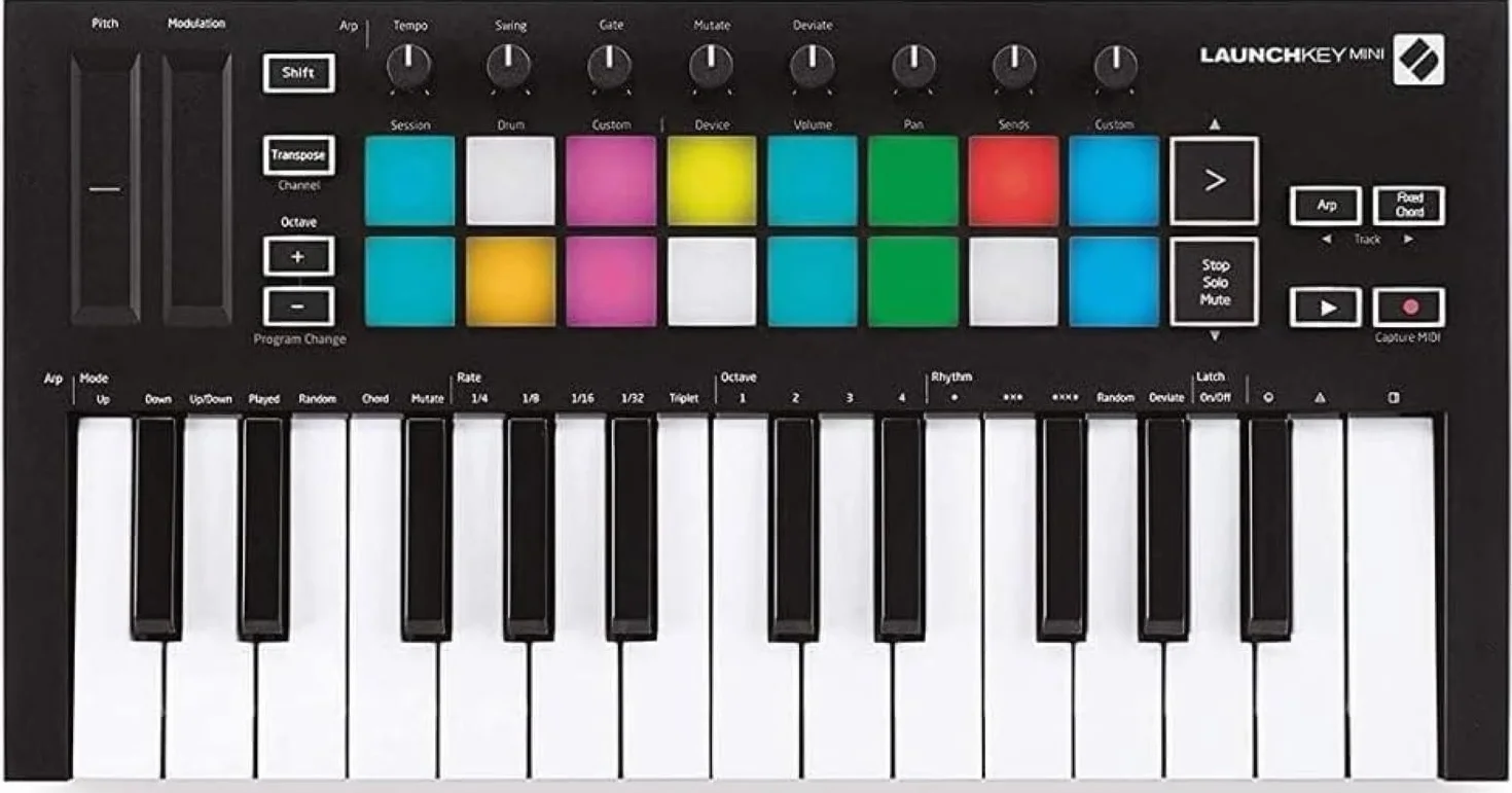 Novation Launchkey Mini [MK3] — Clavier maître MIDI USB portable de 25 touches avec intégration de STAN. Mode d'accords fixes et arpégiateur — pour la production musicale