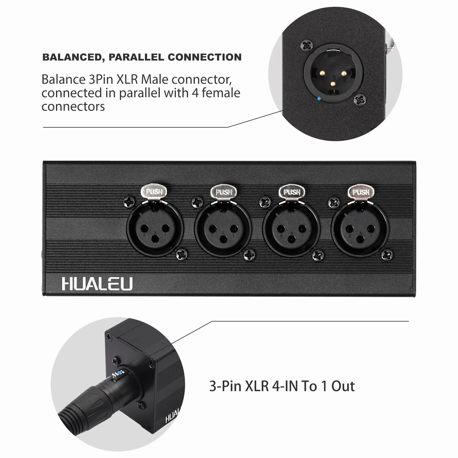 Répartiteur XLR 3 broches 1 mâle vers 4 femelles, adaptateur de connexion parallèle XLR 4 entrées et une sortie, quatre entrées microphone converties en une sortie, répartiteur Aduio de 10,2 cm