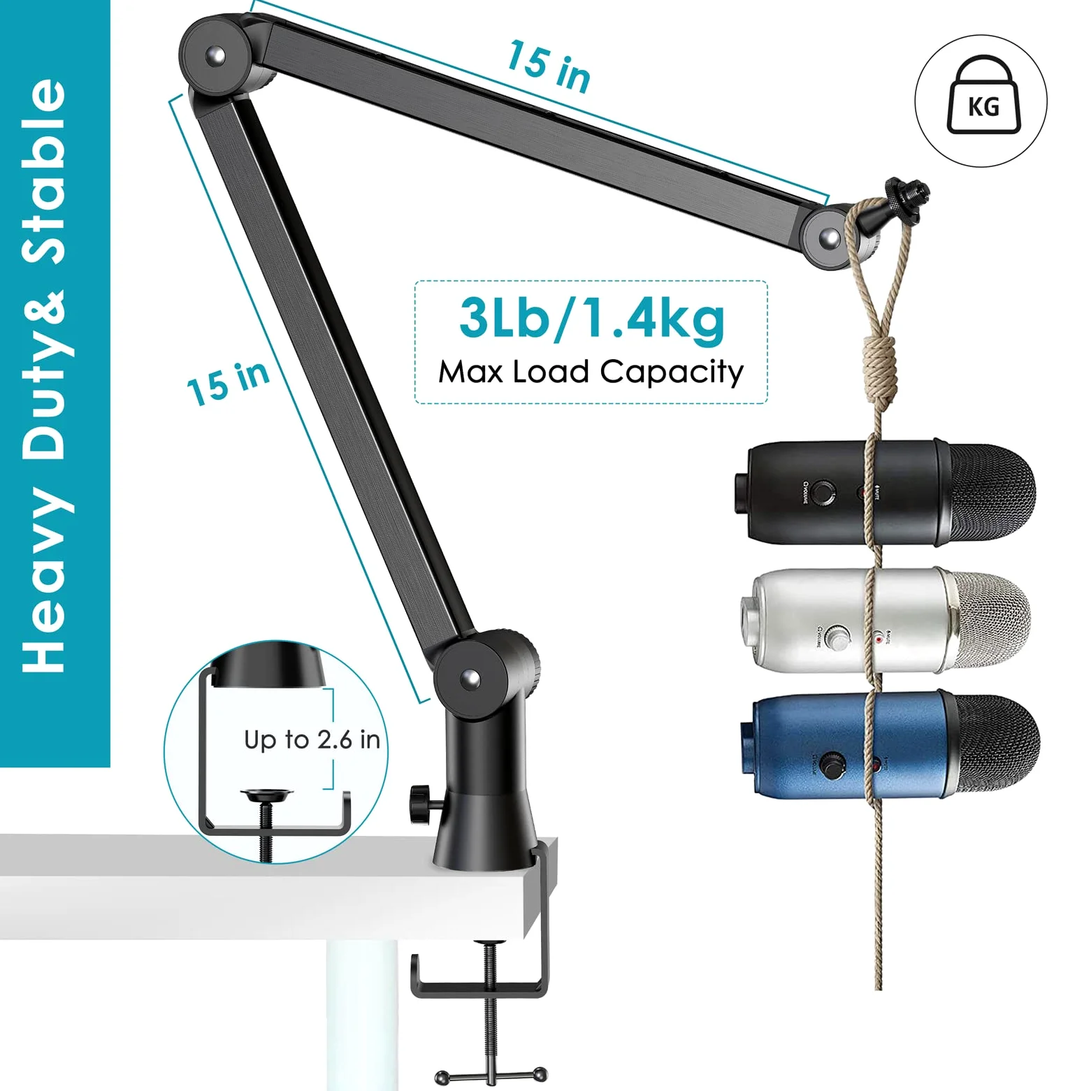 Blue Yeti Bras Micro, Blue Yeti Yeti X Pied de Micro avec Filtre Anti Pop Bonnette Micro, Support de Microphone, Type Tubulaire, Gestion de Câbles Intégrée pour Studio Streaming, Gaming par YOUSHARES