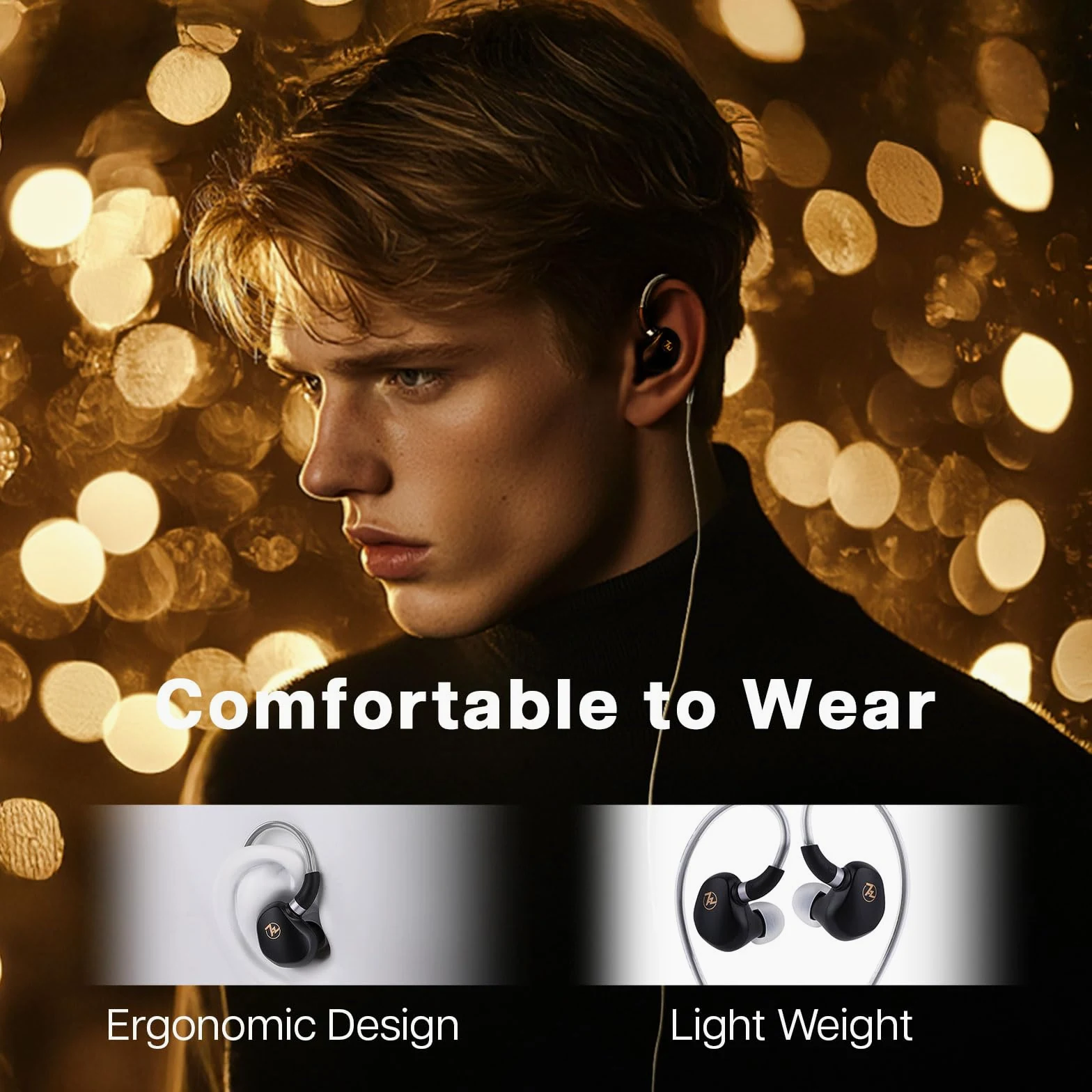 Linsoul 7HZ G1 Moniteur Intra-auriculaire, Diaphragme DLC 10mm, Pilote Dynamique IEM, Ecouteur de Jeu Filaire avec Câble OFC Plaqué Argent pour Musicien Audiophile (3,5 mm, sans Micro, Noir)
