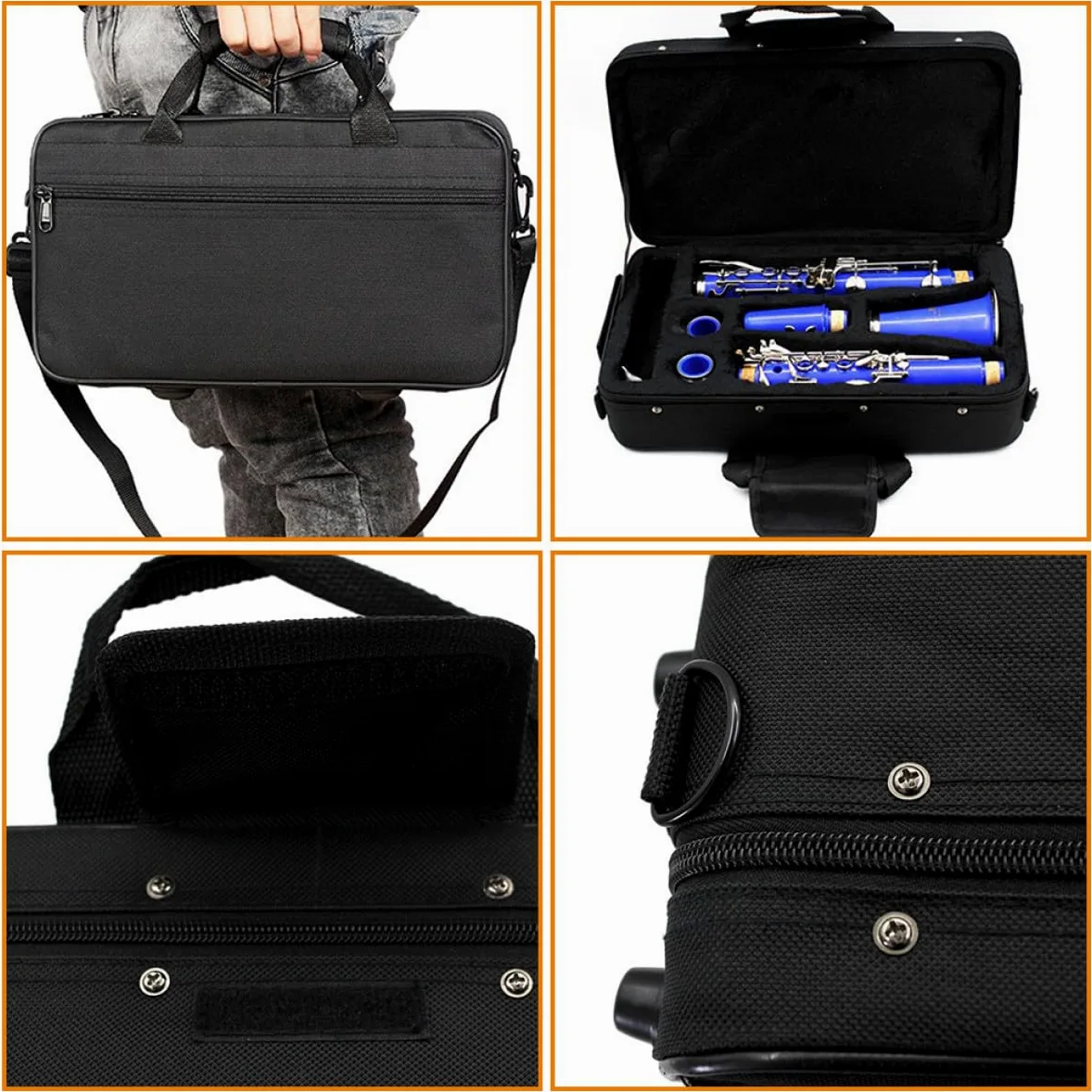 Boîte de Rangement Absorption des Chocs pour Clarinette en Tissu Oxford Noir, Grosse Capacité Paquet Portable Élégant et Transport Facile en Déplacement pour Accessoires
