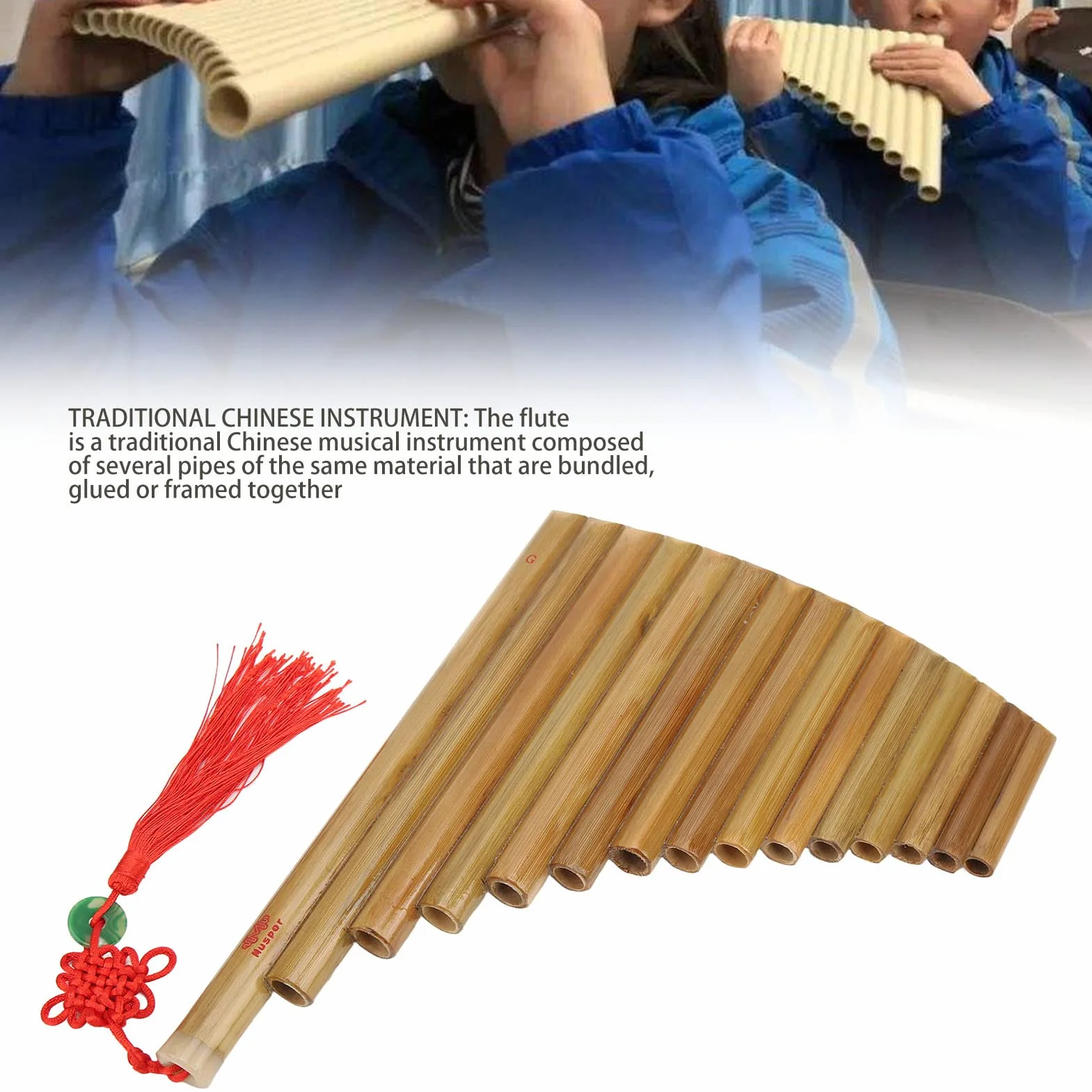 POENVFPO Flûte de Pan, 15 Tuyaux G clé Flûte de Pan Flûte de Bambou Instrument de Flûte de Pan pour Instrument de Musique Traditionnel Chinois (Main Droite)